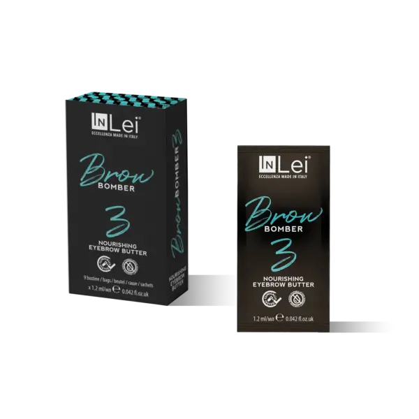 InLei BROW BOMBER 3 – vegane Nourishing Eyebrow Butter in Deluxe-Sachets, Verpackung 9 x 1,2 ml