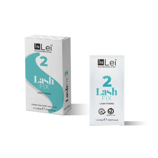 InLei® Lash Fix 2 MONODOSE Paket, 9 x 1.2ml Sachets für professionelle Wimpernfixierung, vegan und klinisch getestet, in stilvoller weißer Verpackung.