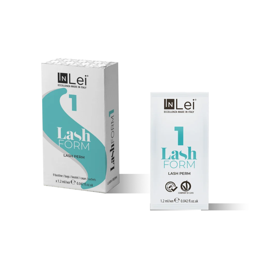 InLei® Lash Form 1 MONODOSE Paket, 9 x 1.2ml Sachets für Wimpernlifting, made in Italy, vegan und klinisch getestet, in weißer Verpackung.