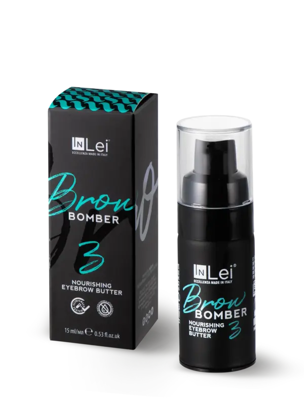 InLei Brow Bomber 3 Augenbrauenbutter mit schwarzer Airless-Verpackung und Umverpackung – professionelle Pflege für Augenbrauen.
